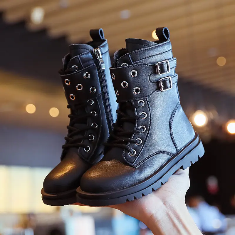 New Winter Girls Boots Fashion Leather Princess Warm Boots Knee-length Martin Boots
