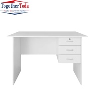 Bureau de travail moderne blanc durable au design épuré avec tiroirs en métal et en bois pour l'école ou le bureau