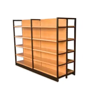New style rack wood and metal material supermarket gondola wood shelf
