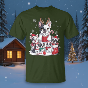 T-shirt pour hommes, chien bouledogue français, Noël, Père Noël - Product Image 3