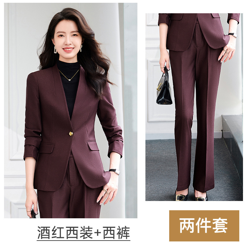 Burgundy long-sleeved shirt and suit pants