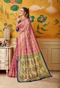 Saris pour femmes en coton artistique multicolore au design moderne pour mariage et festival, vente en gros de vêtements - Product Image 2