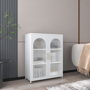 Mueble de Salón, Gabinete de Almacenamiento y Exhibición de Vidrio Acanalado, Estilo Industrial Moderno, Color Negro - Product Image 4