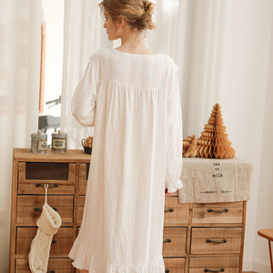 Nuovo Design per ragazze a maniche lunghe in <span class=keywords><strong>cotone</strong></span> abito bianco <span class=keywords><strong>camicia</strong></span> <span class=keywords><strong>da</strong></span> <span class=keywords><strong>notte</strong></span> per ragazze elegante pigiama Lounge - Product Image 2
