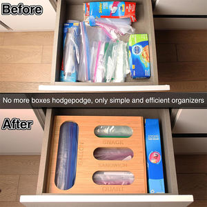 Organisateur de <span class=keywords><strong>rangement</strong></span> en bambou avec couvercle à fermeture éclair, compatible avec les contenants de type gallon et quart, idéal pour les sandwichs et les collations, pour tiroirs de placard rectangulaires - Product Image 3