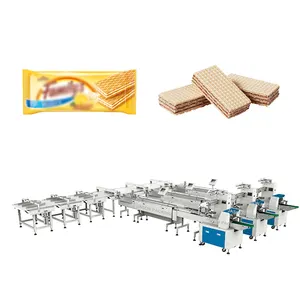 Fully automatic flow pillow type food mini 2 layer wafer biscuit feeding packing machine line