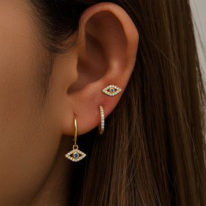 CANNER 3 Pieces Set 925 <b>Sterling</b> <b>Silver</b> Daily Classic Eye Zircon Ear Stud and <b>Hoop</b> Earring - Product Image 4