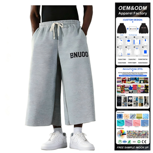 <span class=keywords><strong>Pantaloni</strong></span> <span class=keywords><strong>Capri</strong></span> da Uomo di Alta Qualità con Grafiche, 100% Cotone French Terry, Gamba Larga Oversize, Stile Streetwear - Product Image 1