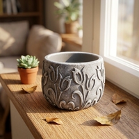Pot Tanaman Beton Desain Embos, Pot Semen Kayu, Pot Taman, Pot Bunga, Pot Bulat, Sedang Diskon