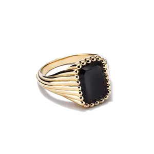 Gemnel new simple design jewelry personality geometry ring with a baguette black diamond ring