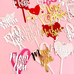 Ychon Best Mom Eve Acrylique Gâteau Toppers Or Rouge Rose Fête Des Mères Fournitures De Cuisson Je T'aime <span class=keywords><strong>Maman</strong></span> Gâteau Toppers Cadeaux Décoration - Product Image 4