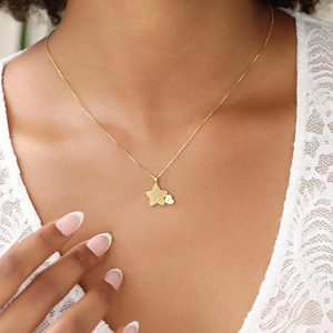 Collar con Colgante de Estrella y Corazón Grabado con Iniciales Personalizadas, Chapado en Oro de 18K, Acero Inoxidable, Regalo de Navidad Personalizado - Product Image 4