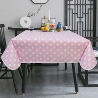 Nappe en PEVA à pois roses et blancs - Housse de table imperméable et anti-taches pour la maison et les fêtes