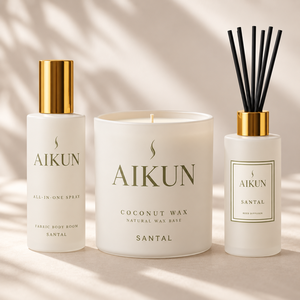 Aikun Unboxed Santal Matte White Set de Regalo de Fragancia para el Hogar con Vela de Cera de Coco, Difusor de Varillas y Spray Ambiental OEM ODM Etiqueta Personalizada - Product Image 1