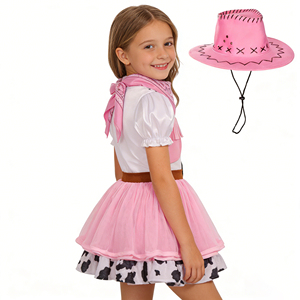 Disfraz de Vaquera para Niñas, Disfraz de Carnaval de Halloween, Disfraz de Rodeo Occidental para Niños con Sombrero - Product Image 3