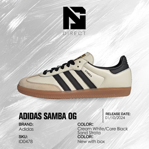 Adidas Wmns OG 'Cream White Sand Strata' Baskets de sport en cuir rayées crème et noir, à lacets, respirantes, style marche - Product Image 6