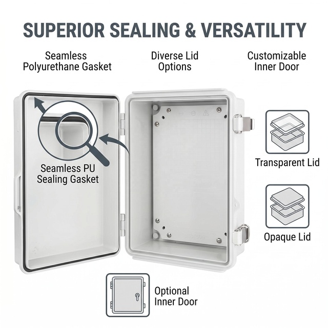 Heavy Duty Wall Mount Distribution Box 70PC 30ABS Composite Outdoor Power Cabinet Stainless Steel Latch Seamless Gasket IP67