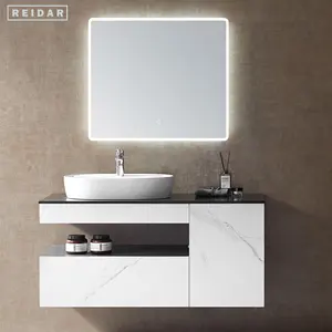 Mobile da bagno in compensato di lusso Set completo in legno massello a parete singolo lavabo bagno vanità con specchio intelligente