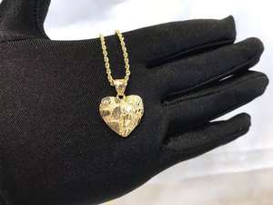 Hip-Hop Einzigartiges Design Gold-Nugget Diamantschliff Herzförmiger Charm-Anhänger Halskette für Damen/Herren Schmuck - Product Image 3