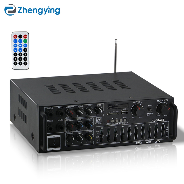 AV-326BT 4 Mic Input Home Karaoke Stereo Subwoofer Bass 2.0 Channel Car Power Mixer Professional Audio Amplifiers