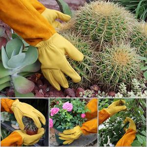 Guantes de Trabajo de Cuero Vacuno <span class=keywords><strong>Rose</strong></span> XL, Guantes de Jardín de Manga Larga con Función Protectora Antideslizante, Impermeable, Ignífuga y Anticorte - Product Image 3