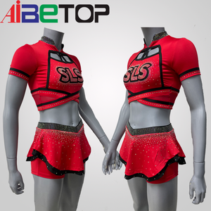 Uniforme de Animadoras Personalizado con Pedrería Roja |   Uniforme de Animadoras con Logotipo Personalizado GRATUITO para Grupos de Animadoras y Espíritu Escolar - Product Image 2