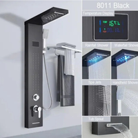 Panneau de douche intelligent en acier inoxydable brossé, ensemble de douche mural LED, pluie multifonction, design moderne pour hôtel