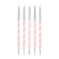 Juego de 5 Pinceles de Silicona para Decoración de Uñas, Color Azul, Verde y Rosa, con Logotipo Personalizado OEM ODM, Herramientas para Puntos y Pétalos de Flores
