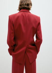 Blazer rouge pour femme à col cranté, manches longues, couleur unie, en laine et polyester tissé, infroissable, longueur standard, bouton unique - Product Image 3