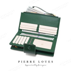 Pierre Loues Women's Long Wallet Large Capacity RFID Blocking Green Leather <b>Clutch</b> <b>Bag</b> Everyday Use - Product Image 1