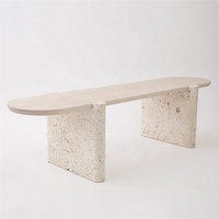 Table basse ovale moderne en marbre de luxe pour l'extérieur, table basse de salon, table basse ronde en travertin sculpté en pierre