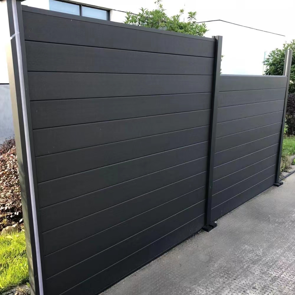 Popular Outdoor WPC Fence Wood Plastic Composite Security Panels with Aluminum Frame for Pool Home Garden Privacy Slat Wall