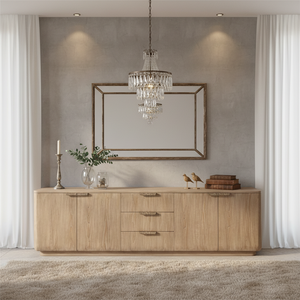 Rh ciro ידידותי לסביבה עמיד טלוויזיה לעמוד שערורייתי מודרני 4 דלתות עץ אלון מוצק קונסולת מחסן רחב העליון עץ טבעי - Product Image 6