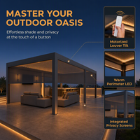 Pergola en aluminium, gazebo imperméable, bioclimatique, motorisée, avec revêtement en poudre, 3x3m/6x4m, pour balcon