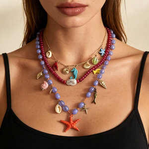 Collane Stratificate Bohemian Ocean Charm con Ciondoli a <span class=keywords><strong>Stella</strong></span> Marina, Conchiglia e Cavalluccio Marino, Collane <span class=keywords><strong>di</strong></span> Perline - Ingrosso - Product Image 1