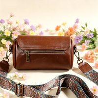 Nouveau sac bandoulière mini en cuir véritable de vachette pour femme - Deux sangles, style rétro européen et américain, fermeture éclair, coutures apparentes
