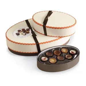 Custom Handmade Durable Cardboard Oval Chocolate Wrapping with Lanyard Deluxe Round Gift Box For Chocolate truffle