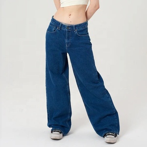 Fabricantes de ropa personalizada, fabricante de China, pantalones vaqueros holgados de cintura alta para mujer de pierna ancha con bolsillo para mujer - Product Image 1