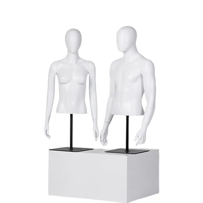 half upper body female male torso T-shirt clothes display white black mannequins with head on stand base for sale