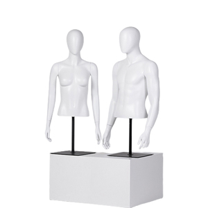 Manichini Mezzo Busto Femminile e Maschile per Esposizione Abbigliamento, Bianco e Nero, con Testa su Base per Esposizione - Product Image 1