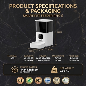 Distributeur automatique de <span class=keywords><strong>nourriture</strong></span> pour animaux de compagnie avec caméra OEM, contrôle Wi-Fi via application, minuterie, grande capacité 6L, pour chiens et chats - Product Image 3