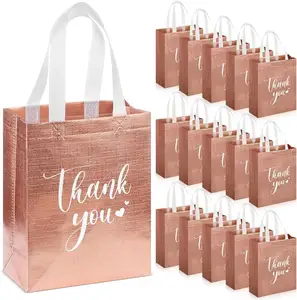 Custom Holographic Wedding Party Favor Gift Bag Glossy Reusable Iridescent Non Woven Pink Bags With Handles For Women