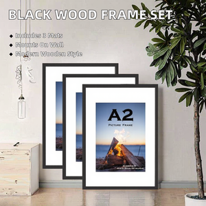 กรอบรูปไม้สีดำทรงสี่เหลี่ยมผืนผ้าขนาด A2 (42x59.4 ซม.) พร้อมแผ่นรอง 3 ชิ้น สำหรับใส่ใบรับรอง ติดผนังได้ - Product Image 2