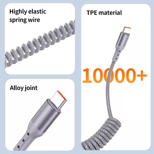 Cable de Datos Enrollado Tipo C de Doble Cabeza para Auto/Motocicleta, Cable de Carga Rápida PD de 100W y 90 Grados Compatible con <span class=keywords><strong>iPhone</strong></span> 16/17/<span class=keywords><strong>14</strong></span>/15 - Product Image 3