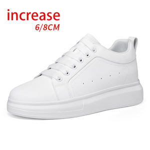 Zapatos Casuales de Malla Blanca con Aumento Invisible de Altura de 8CM para Hombre, con Punta Poco Profunda, Cordones, Suela Gruesa, Moda Juvenil, Versátiles - Product Image 1