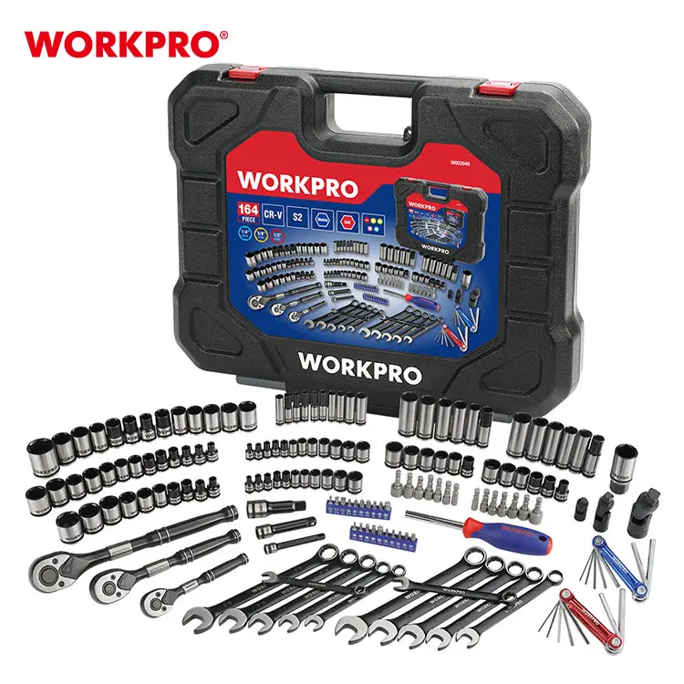 WORKPRO 164 PC Mechanic Tool Box Set 1/4" 3/8" 1/2" Dr. CR-V Spanner Socket Set Auto Repair Hand Tool Kit