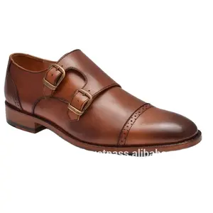 Hand Crafted Dress Monk Double Straps Goodyear Welted Leather Shoes for Men