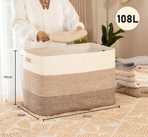 Panier à magazines de rangement pour la maison bac de rangement en corde de coton pliable à blocs de couleurs - Product Image 3