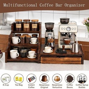 Estante de almacenamiento de cápsulas de café de madera con cajón, organizador de soporte para máquina de café, para almacenamiento de granos de café en el escritorio - Product Image 5