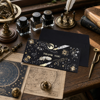 Ensemble de cartes de remerciement personnalisées imprimées en noir avec motifs célestes en feuille d'or et enveloppe pour emballage de coffret cadeau, vente en gros